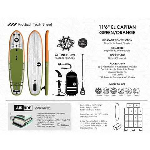 POP 11'6 El Capitan Green/Orange Tech Sheet