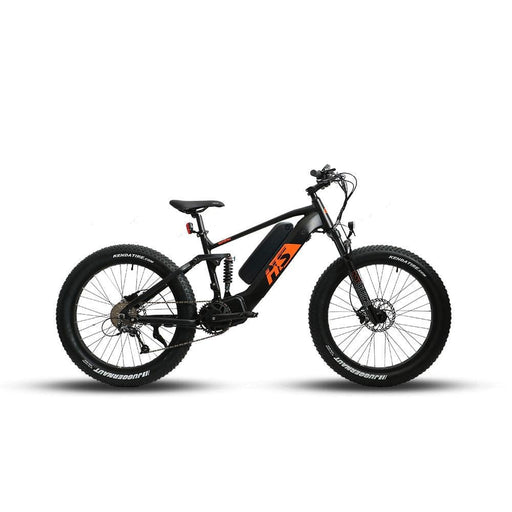 Black and Orange Eunorau Fat-HS Full Suspension Fat Tire Electric Mountain Bike