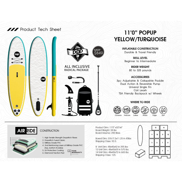 POP 11'0 Pop-Up Yellow/Turquoise Tech Sheet